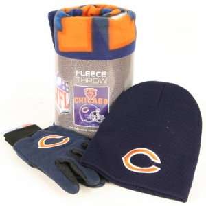 Chicago Bears Fleece Blanket, Jersey Gloves, & Knit Beanie Gift Set 