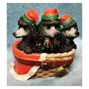 Christmas Figurine AKC Black Poodles in Christmas Basket  