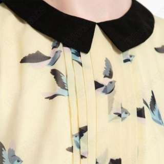 Fashion WOmen Contrasting Collar Chiffon Sleeveless Dress With Bird 