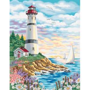  Paint By Number Kit 14X11 Lighthouse At Sunrise Toys 