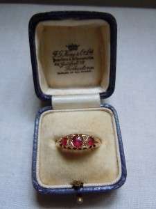 ANTIQUE EDWARDIAN RUBY & DIAMOND 18CT GOLD RING *VINTAGE BOX* P US 8 