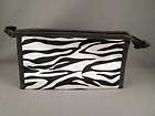  White zebra stripe print zip top coin purse makeup bag pouch 7.25