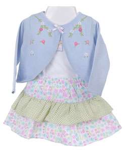   Buster Brown Infant Girls 3 pc Blue Flower Skirt Set  