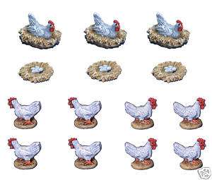 MEM 40005 Chickens x 16 miniatures 25mm Animals Farm  