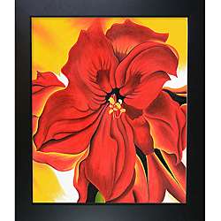 Keeffe Paintings Red Amaryllis w/ New Age Wood Black Finish Hand 