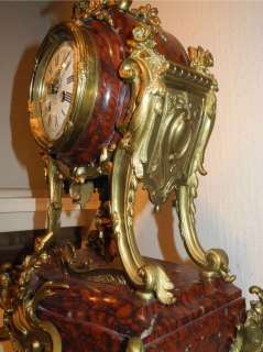 XL Antique Waisted RED MARBLE BRONZE TABLE CLOCK c1880 Wedding Present 