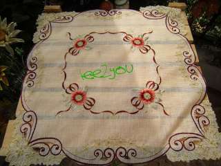 Vintage style Flowers Embroidered Doily Place Mat 15x15  