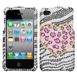 Apple iPhone 4 Zebra/ Leopard Heart Rhinestone Case  