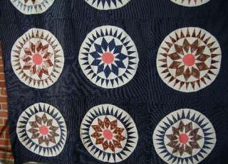 AMAZING 1880s Vintage Sunburst Compass Hand Stitched Quilt Top ~NICE 