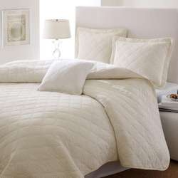 Laura Ashley Twin size Solid Cream 2 piece Quilt Set  