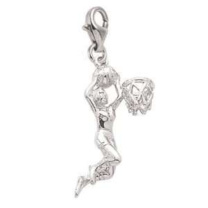 Rembrandt Charms Female Basketball Charm with Lobster Clasp, 14k White 