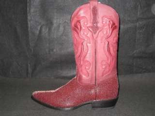 New Mens Embossed Stingray Leather Boots Burgundy  