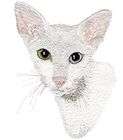   WHITE Cat WITH BLUE & GREEN EYES   2 EMBROIDERED HAND TOWELS by Susan