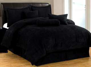 New Bed In a Bag Solid Black Suede Comforter set   Twin Full Queen 
