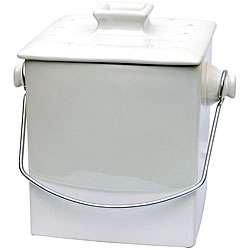   French White Ceramic Square 1.5 gallon Compost Pail  