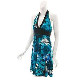 List Womens Turquoise and Teal Halter Dress  