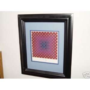 VICTOR VASARELY HAND SIGNED FRAMED PRINT. OVERALL FRAMED SIZE APPROX 
