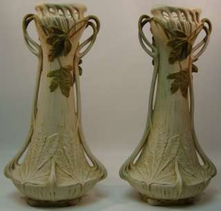 Pair of Fig and Flower Royal Dux Bohemia Vases  
