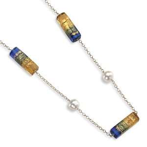  14k Gold Pearl & Murano Glass Bead Necklace Jewelry