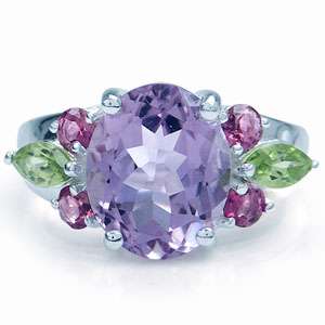   . Amethyst, Tourmaline & Peridot Sterling Silver Cocktail Ring S q95