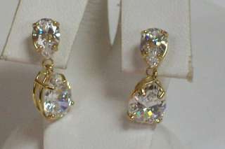 14K Yellow Gold Pear Shape Cubic Zirconia Dangle Stud Earrings  