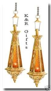 Hanging Teardrop Amber Glass Candle Lanterns 23 Tall  
