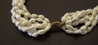 Strand Freshwater Rice Pearl Necklace 14k IWI Gold Clasp & Beaded 