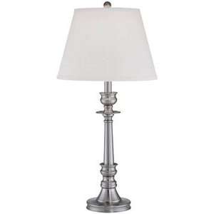   Lamp, Polished Steel Finish with White Fabric Shade