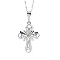   Sterling Silver Open Roped Design Cross Necklace  