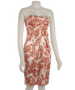David Meister Strapless Coral Print Charmeuse Dress  