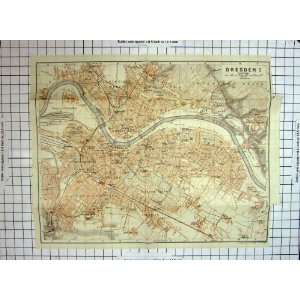    Antique Map Germany Street Plan Dresden River Elbe