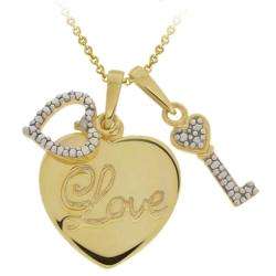   Gold over Silver Diamond Heart Love and Key Necklace  