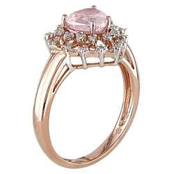 14k Pink Gold 1/10ct TDW Diamond Rose Quartz Ring  