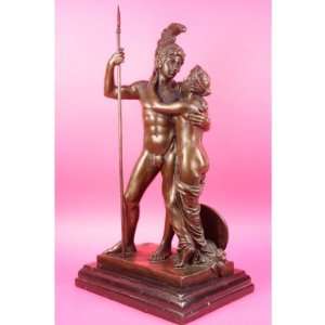 Classic Greek Warrior Couple Bronze Marble Sculpture Statue Figurine 