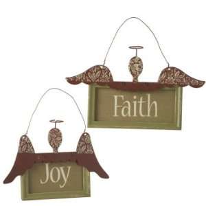   Faith and Joy Text Christmas Hanging Wall Signs 9.25 Home