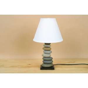 Decorative Stone Cairn Table Lamp with Linen Fabric Shade, for Bedroom 