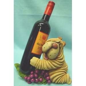 Handpainted Shar Pei Puppies Wine Bottle Holder and Stopper  