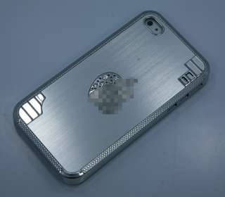Silver Luxury Brushed Metal Aluminum/Chrome Hard Case Cover Diamond 
