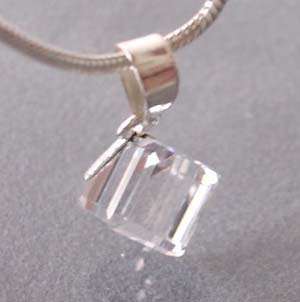 6mm Clear Crystal Prism Cube Sterling Silver Pendant  