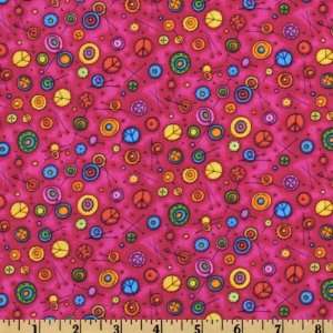  44 Wide Kids Can Quilt Buttons & Pins Hot Pink Fabric By 