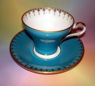 Aynsley Corset Shaped Blue & Gold Tea Cup and Saucer Set  