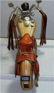   Wood & Tin Decorative Indian Chief Motorcycle Figurine 16 x 9