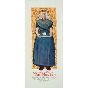  1903 Adolphe Willette Print Ad Van Houten Dutch Woman 