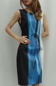 BN ELIE TAHARI Blue BLK WT Print Cocktail Dress   UK14 US10  
