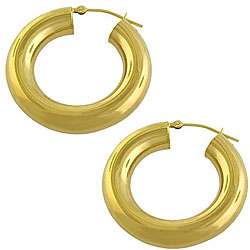 14k Yellow Gold Fat Tube Hoop Earrings  
