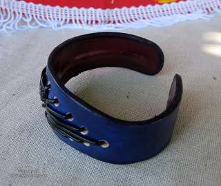 Leather Bikers Multi Strand Bracelet in Persian Blue #1  