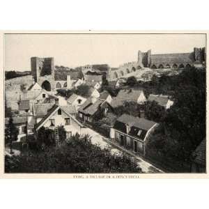  1910 Print Visby Ruins Tower Pointed Arch Sweden Village 