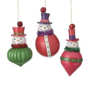   of 6 Snowman with Bell Finial Christmas Tree Ornaments