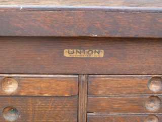 Antique Wooden Union Machinist Tool Box 7 Drawer Wood Toolbox Chest 
