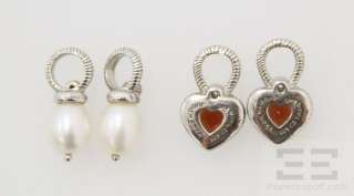 Judith Ripka 4 Piece Sterling Hoop Earrings & Onyx, Garnet, Pearl 